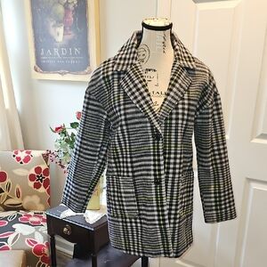 Thereabouts Women's Plaid Black, Gray, and Green Classic Peacoat